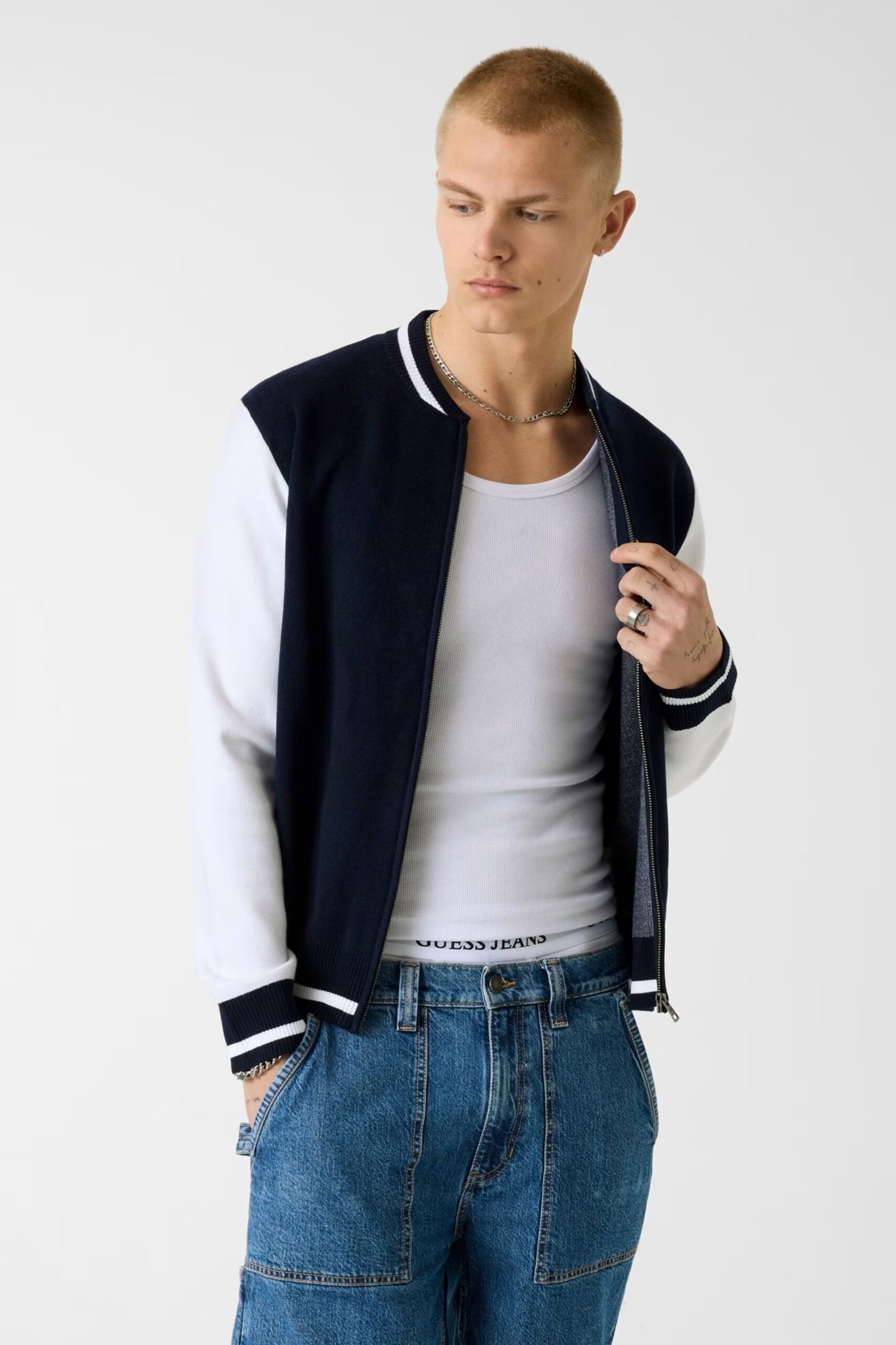 GJ LS JACQUARD STAR BOMBER SWT ΜΠΛΟΥΖΑ ΑΝΔΡΙΚΟ | DARK BLUE