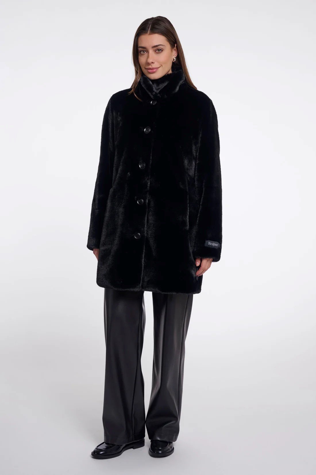 Nonna.7002611W SINGLE BREASTED FAUX FUR COAT | BLACK