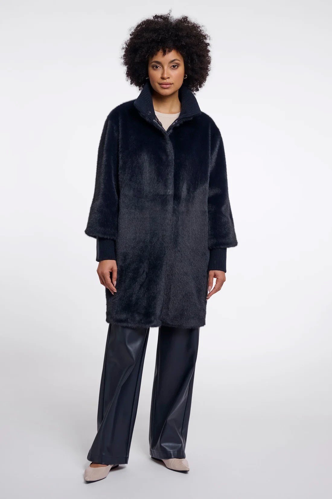 MEDIUM LENGTH JACKET WITH RIB CUFFS | DARK BLUE