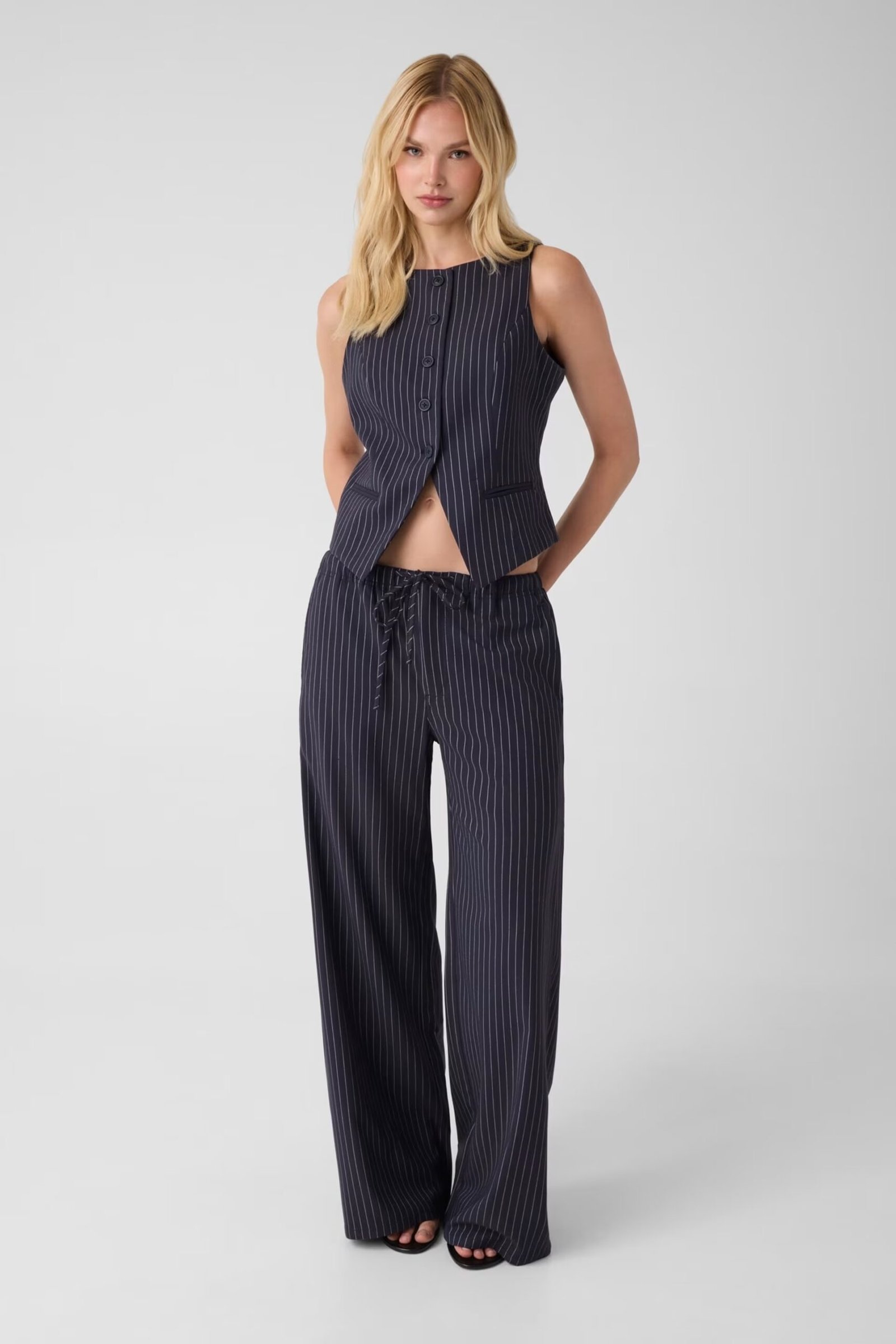 GJ PULL-ON PINSTRIPE WIDE LEG ΠΑΝΤΕΛΟΝΙ ΓΥΝΑΙΚΕΙΟ | DARK BLUE