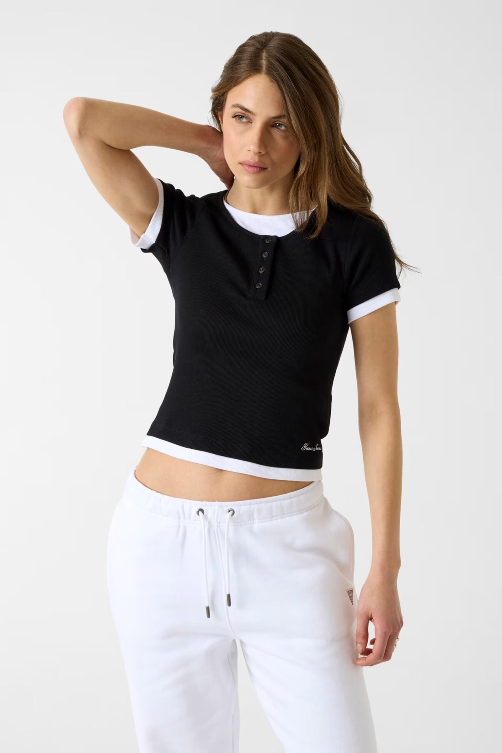 GJ HENLEY RIB LAYERED BABY TEE ΜΠΛΟΥΖΑ ΓΥΝΑΙΚΕΙΟ | BLACK