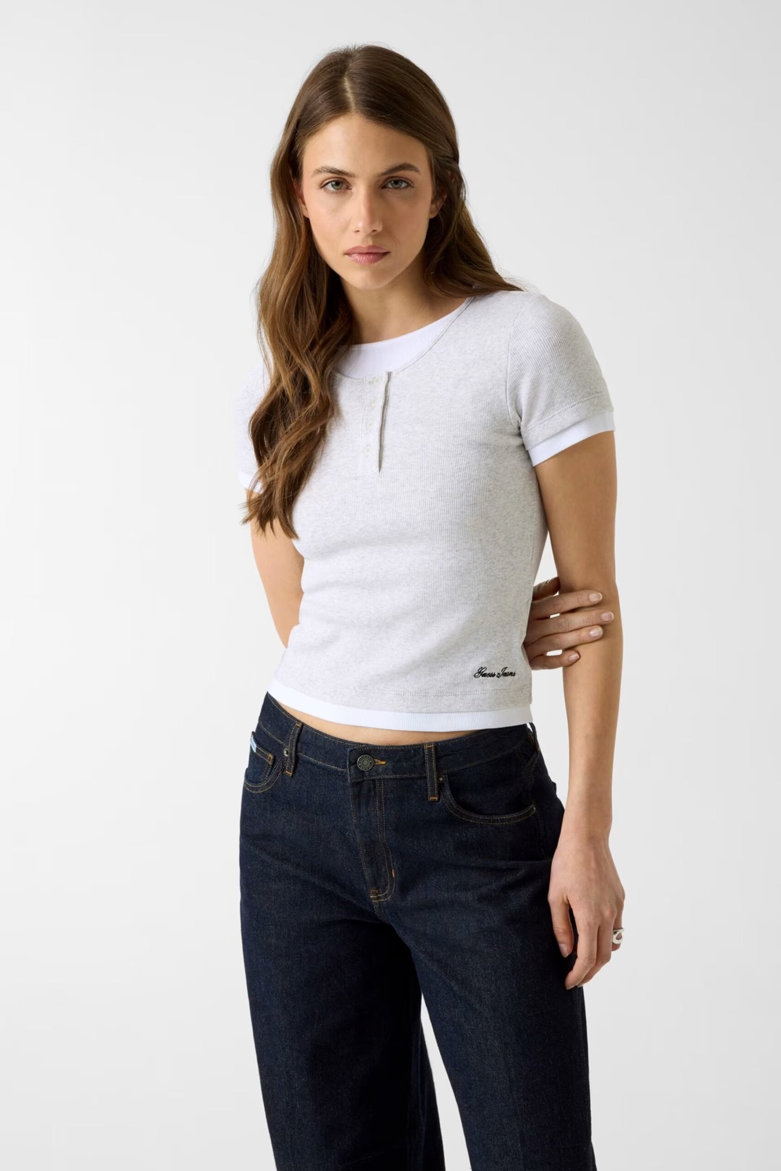 GJ HENLEY RIB LAYERED BABY TEE ΜΠΛΟΥΖΑ ΓΥΝΑΙΚΕΙΟ | LIGHT GREY