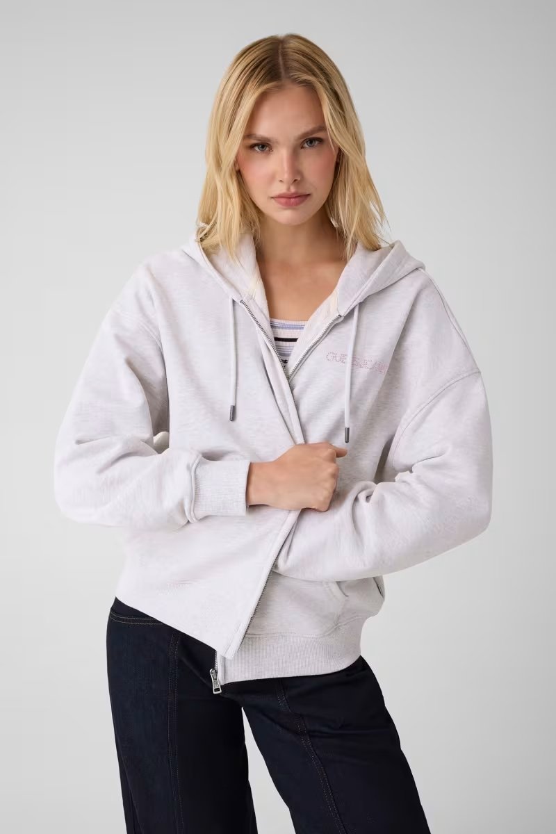 GJ OS FULL ZIP RHINESTONE HOOD ΦΟΥΤΕΡ ΓΥΝΑΙΚΕΙΟ | LIGHT GREY