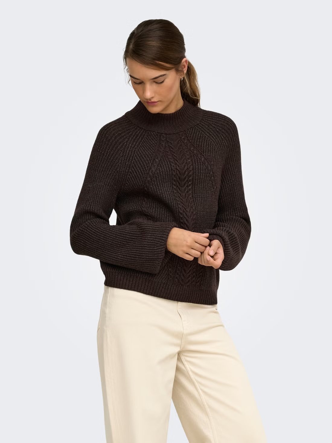 ONLKATIA LS DETAIL HIGHNECK NOOS KNT | BROWN