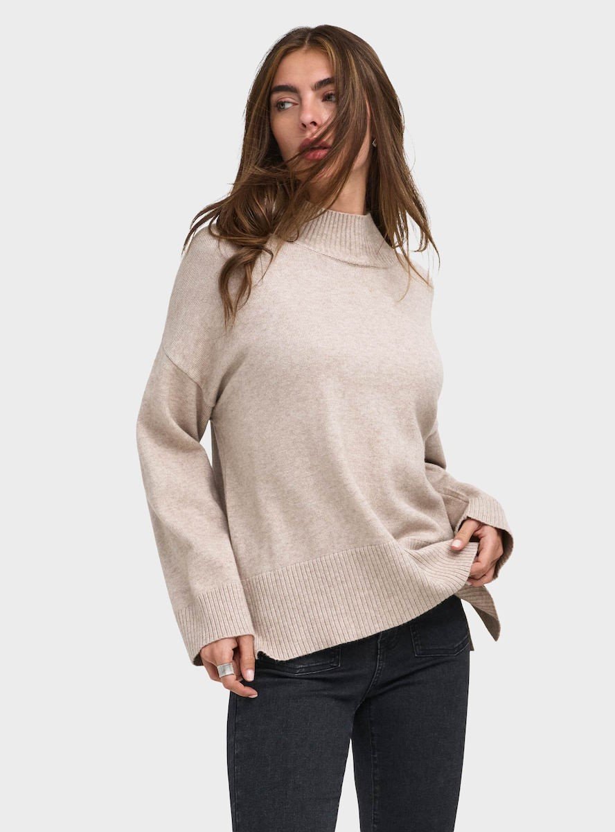 ONLMARY LS HIGH NECK SLIT KNT NOOS | BEIGE