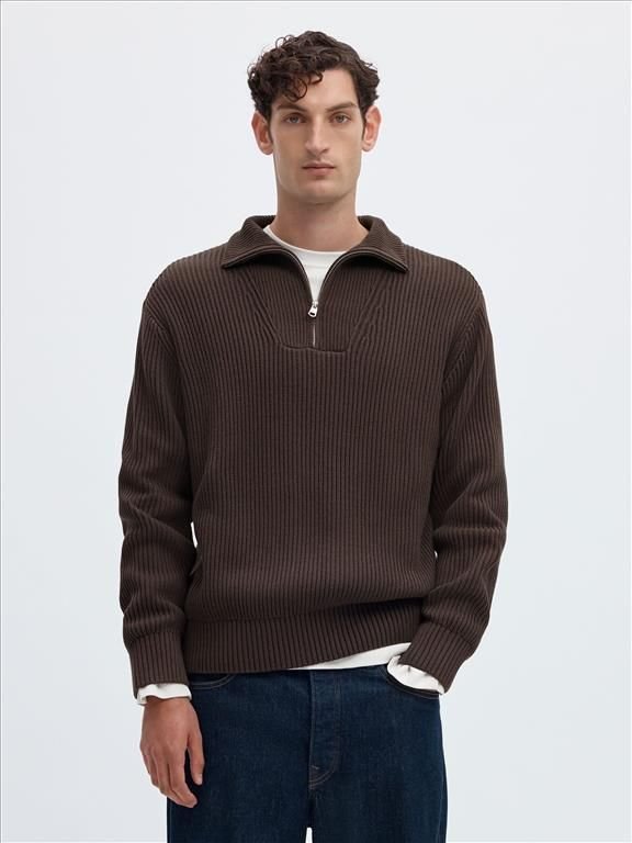 SLMDRY LS KNIT HALF ZIP NOOS | BROWN