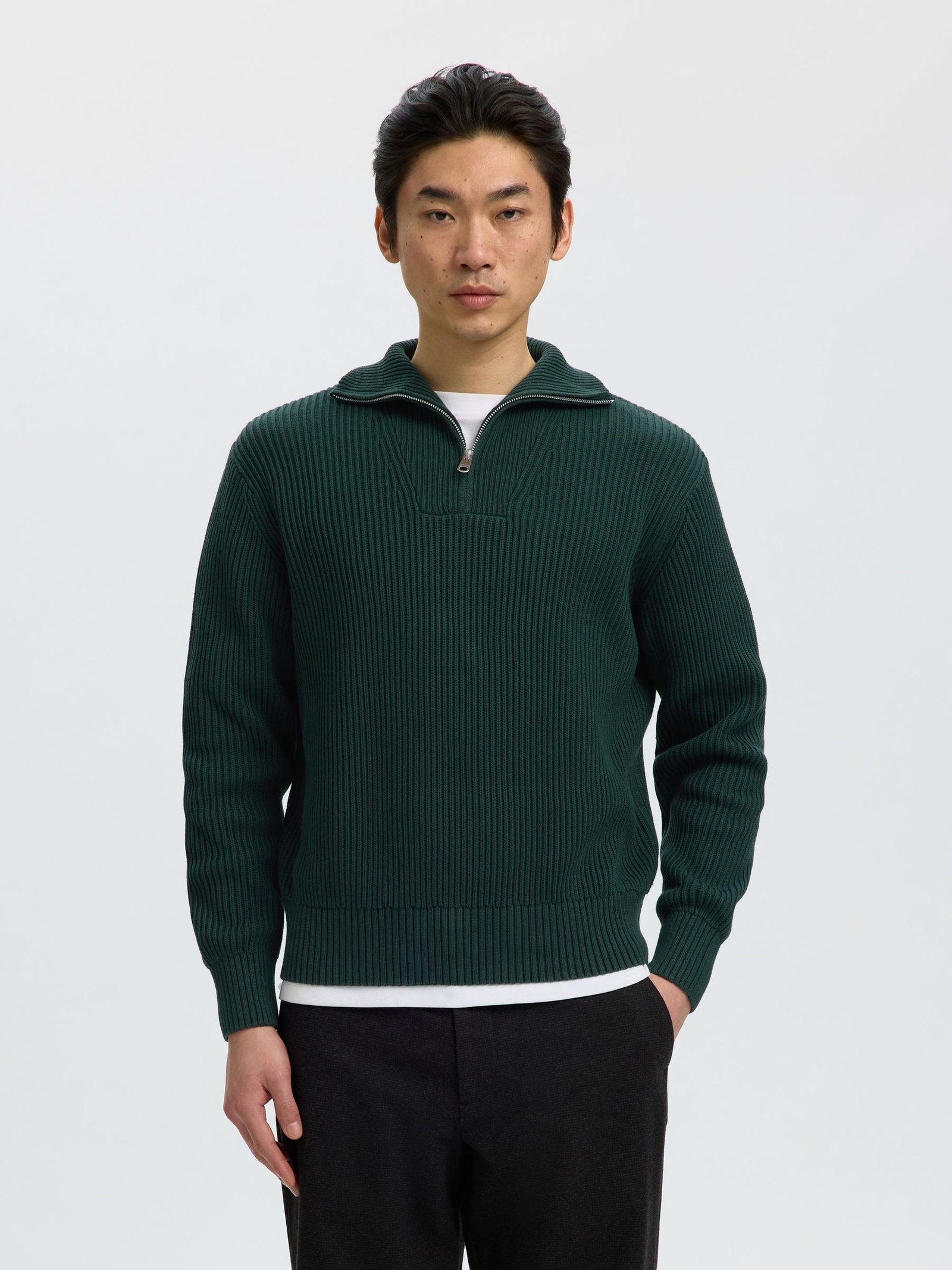 SLMDRY LS KNIT HALF ZIP NOOS | DARK GREEN