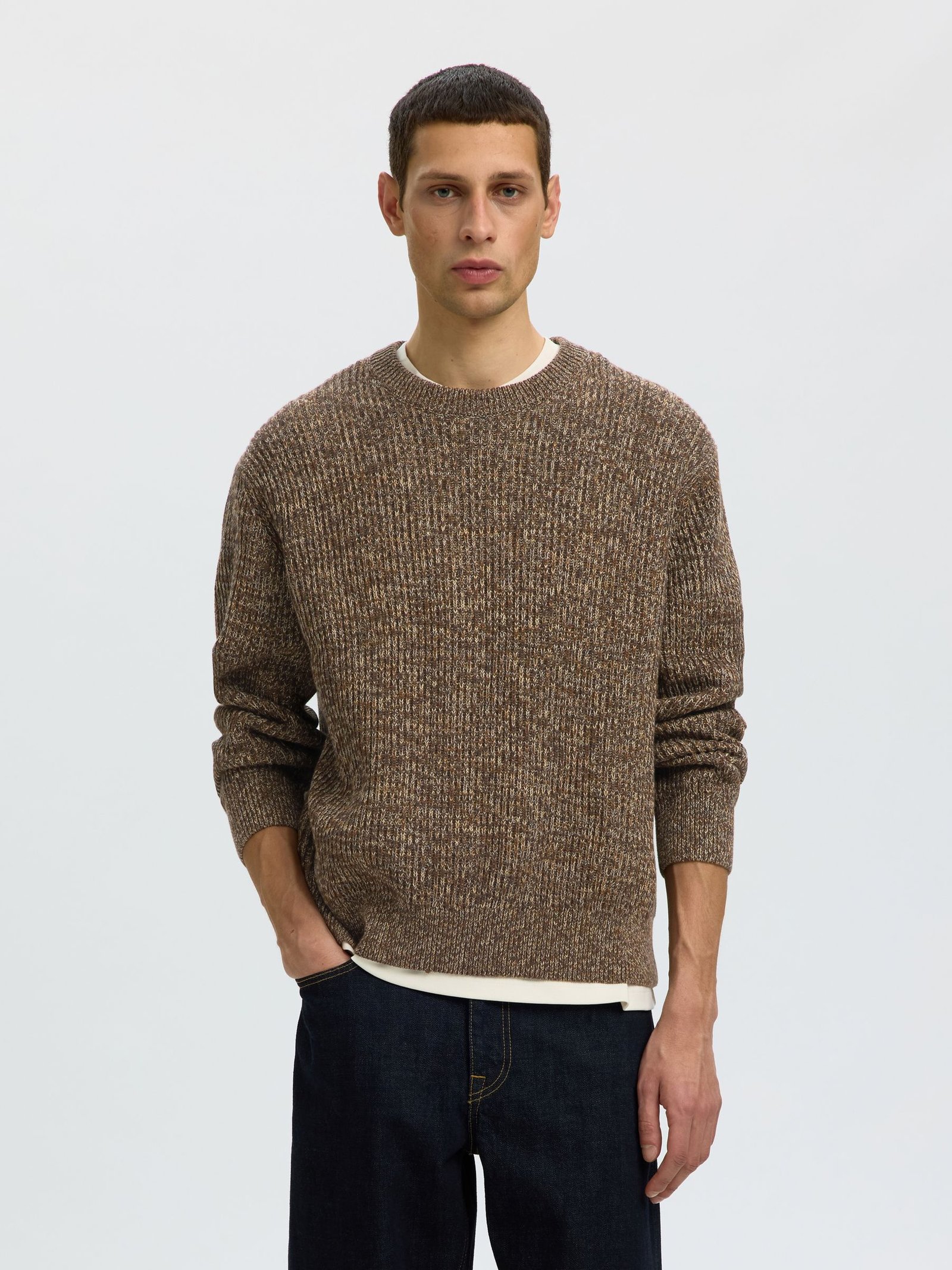 SLMTILUM LS KNIT CREW NECK NOOS | BROWN