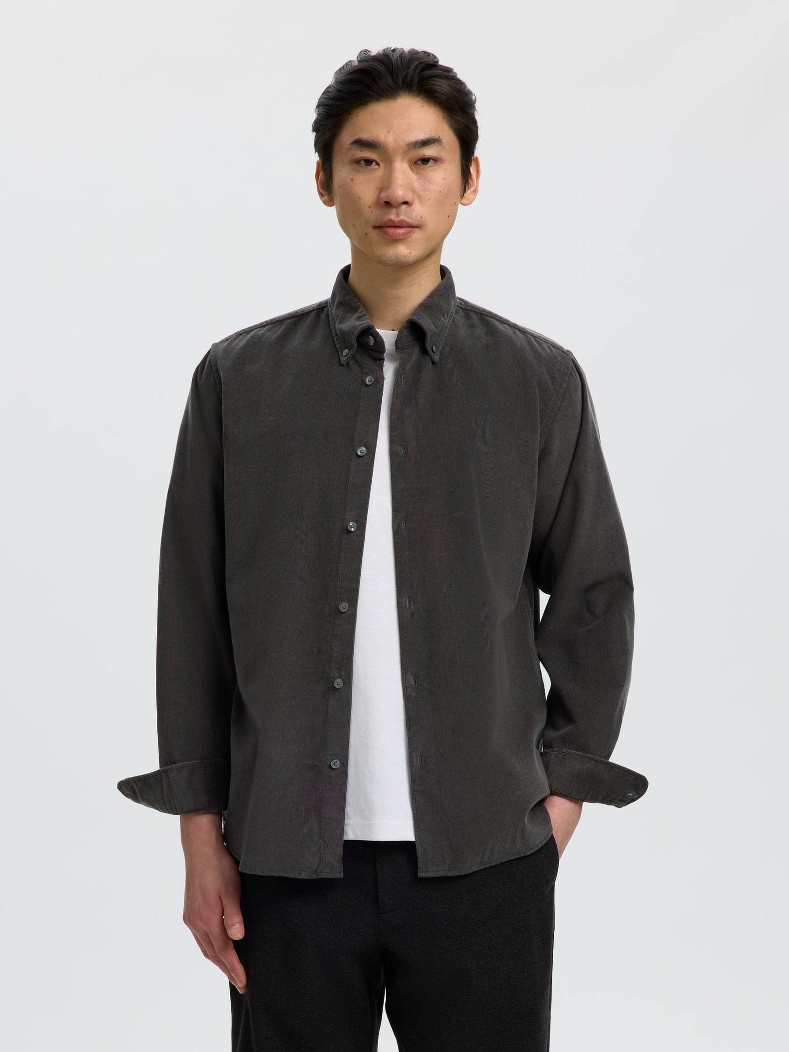 SLMREGCOLE DANNI CORD BD LS SHIRT NOOS | DARK GREY