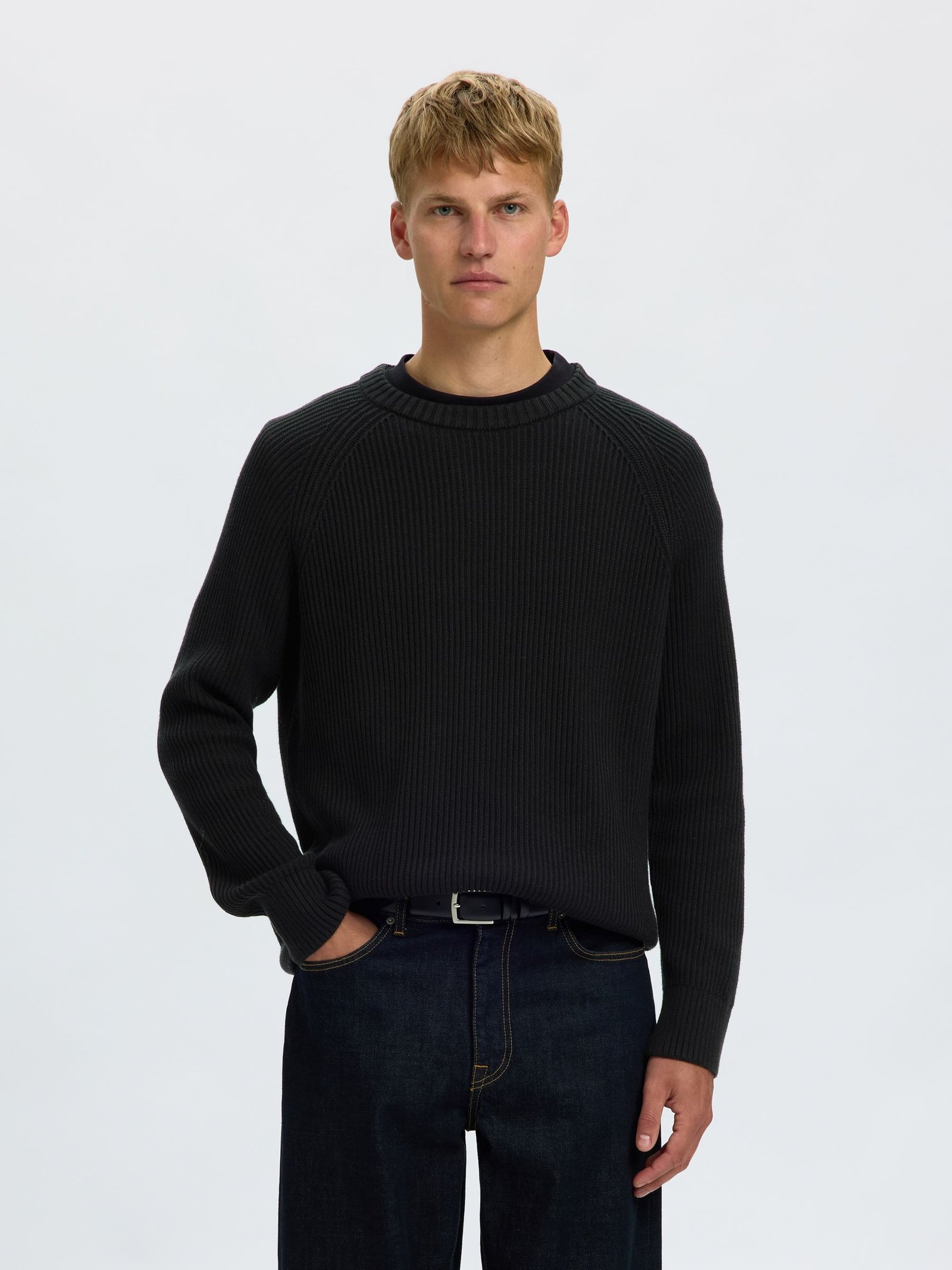 SLMCARLOS LS CABLE CREW NECK NOOS | BLACK