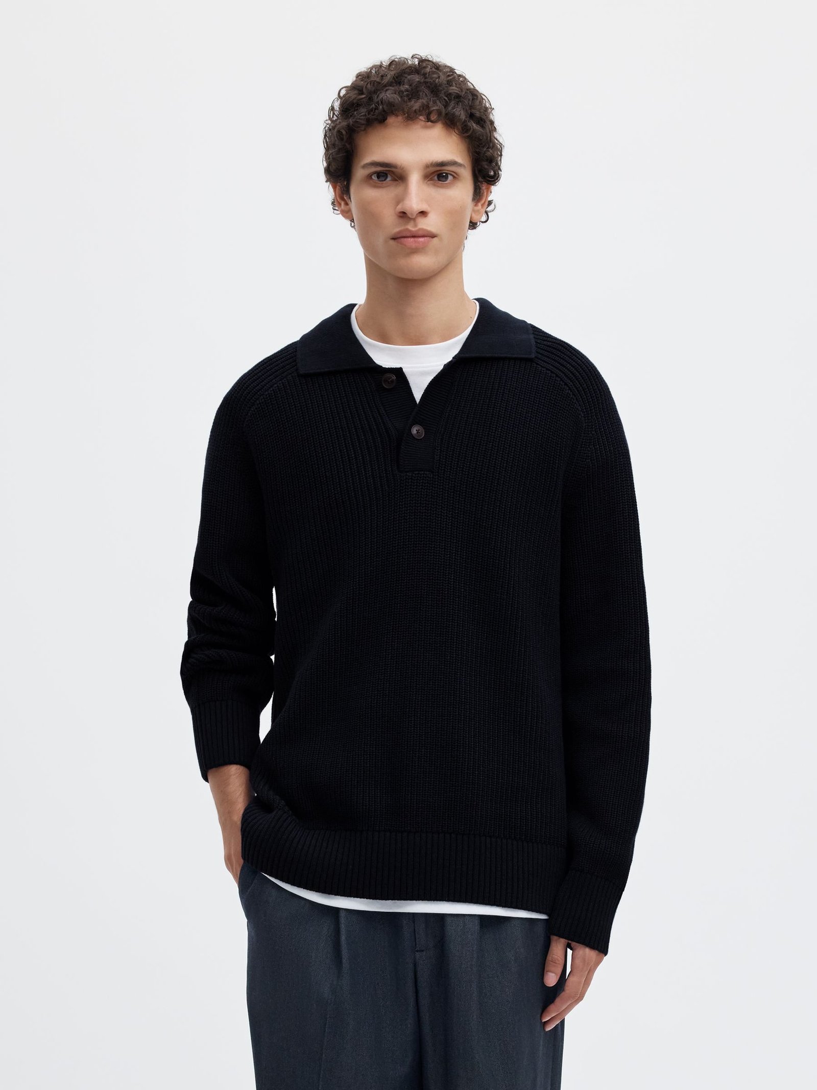 SLMPIM LS KNIT POLO CAMP | DARK BLUE