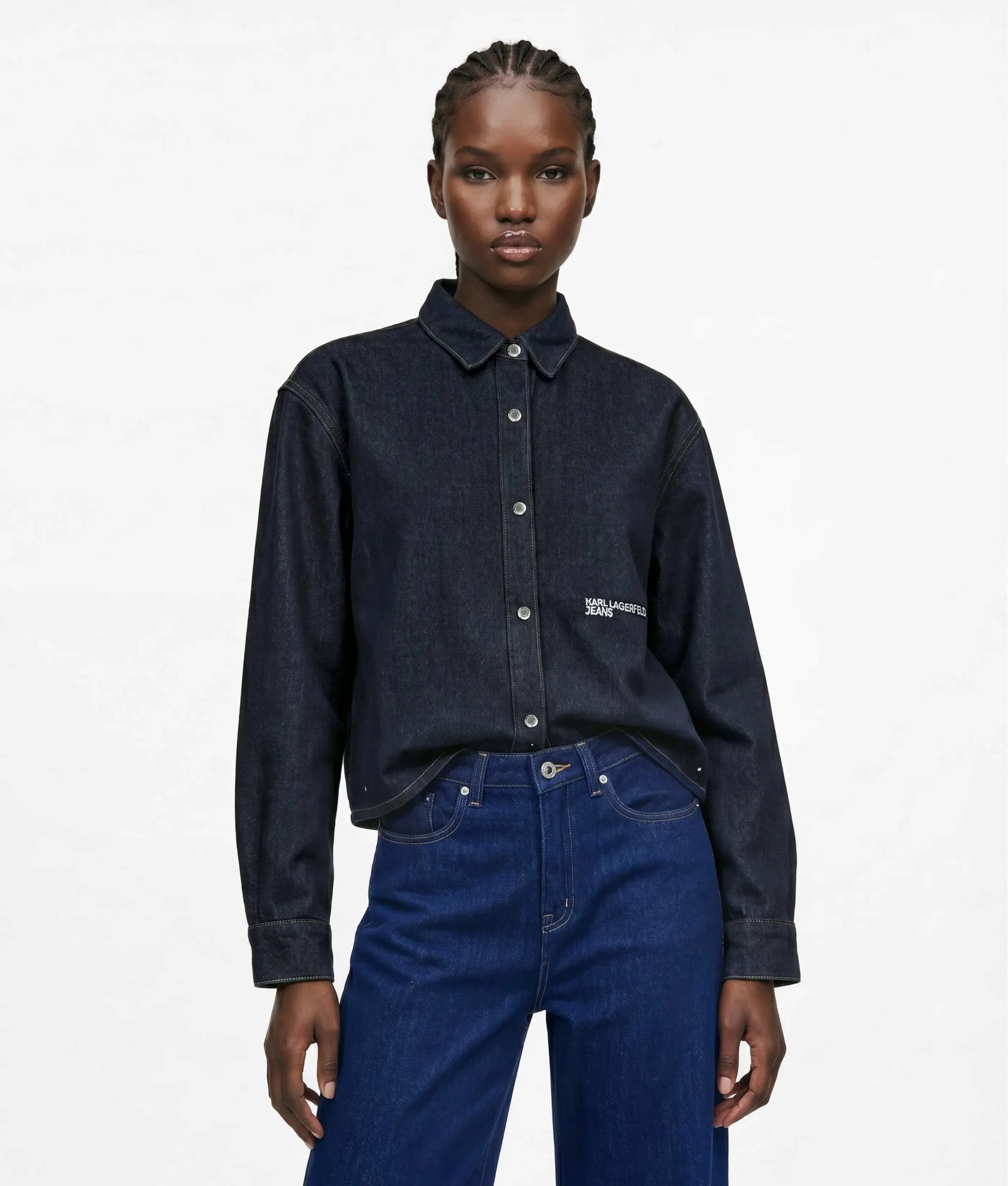 KLJ BOXY GLITTER DENIM BLOUSE | DENIM