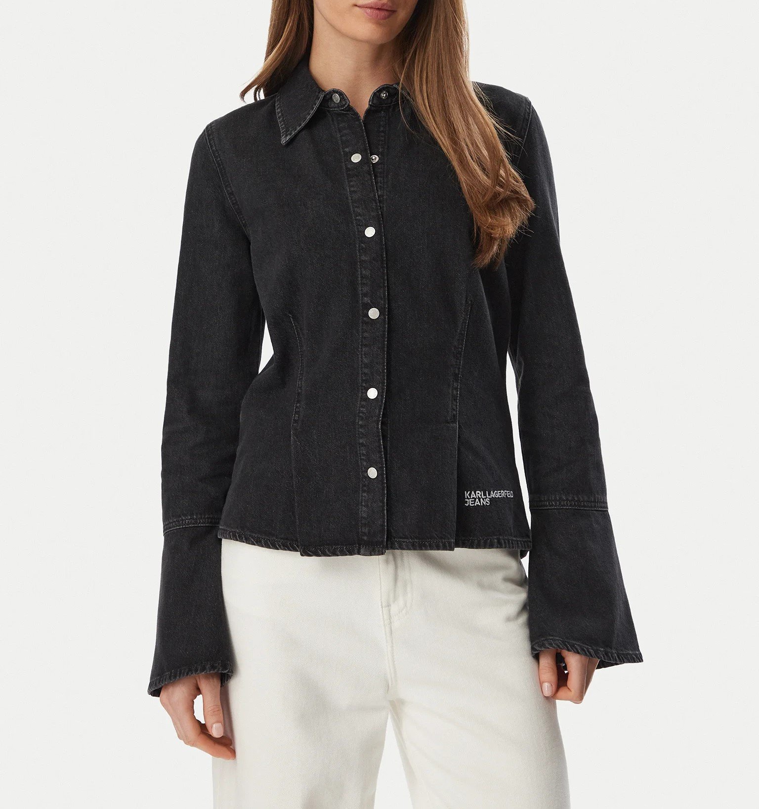 KLJ WIDE SLEEVE DENIM BLOUSE | BLACK