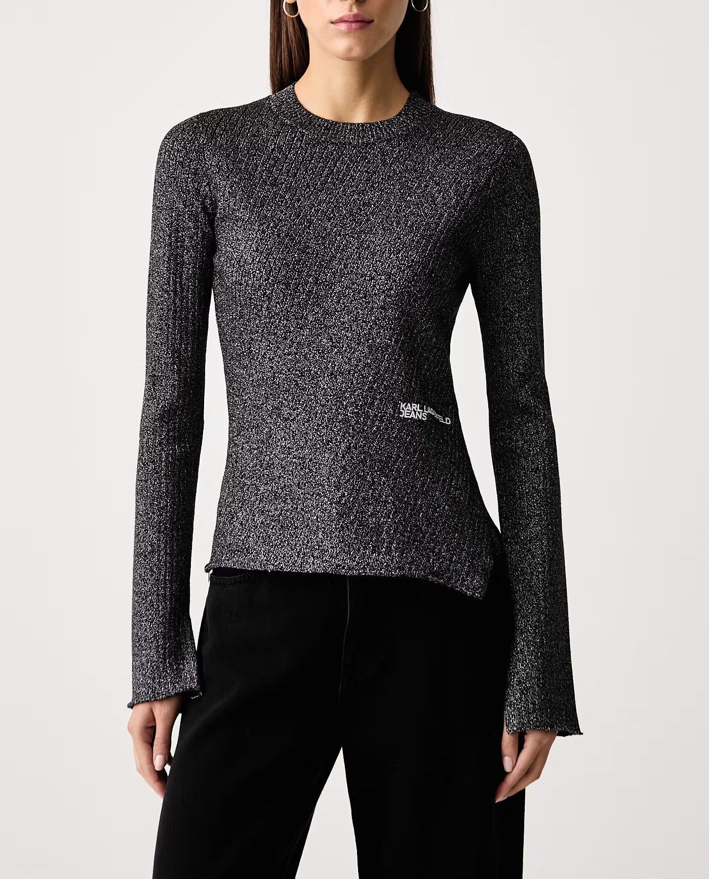 KLJ METALLIC MOCKNECK SWEATER | BLACK