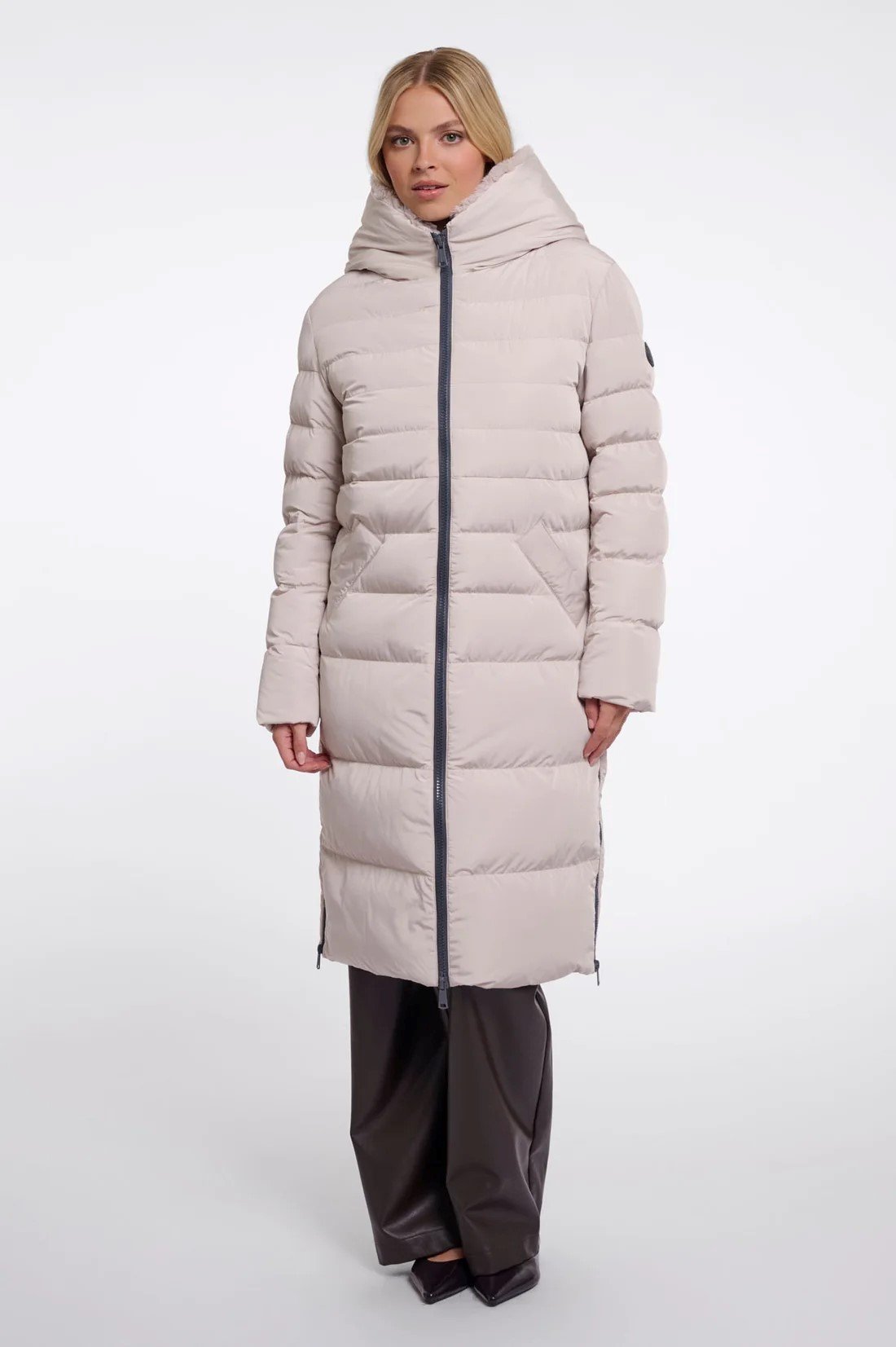 LONG PADDED HODDED COAT | BEIGE