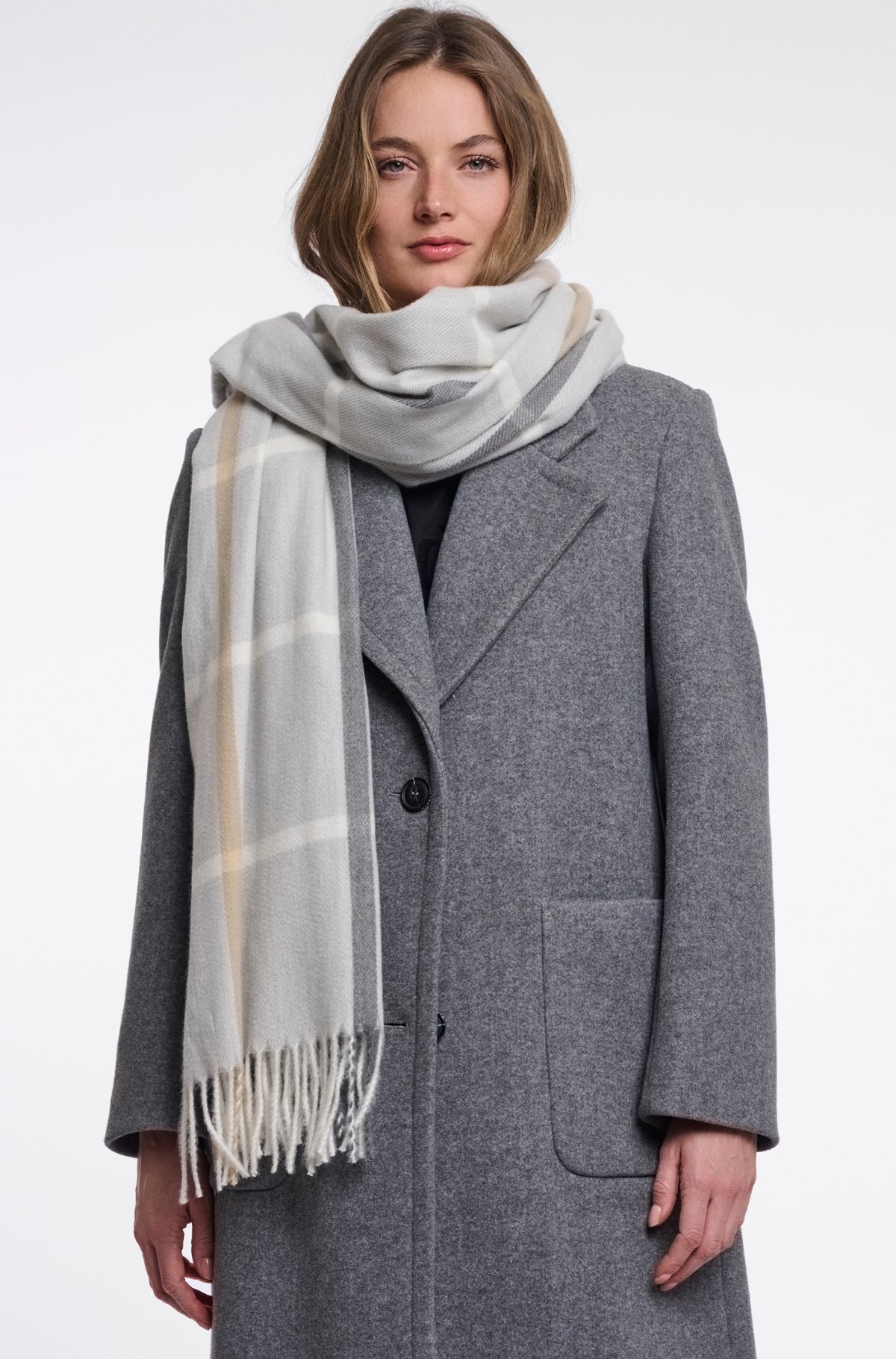 SCARF WITH CHECK PATTERN | GREY