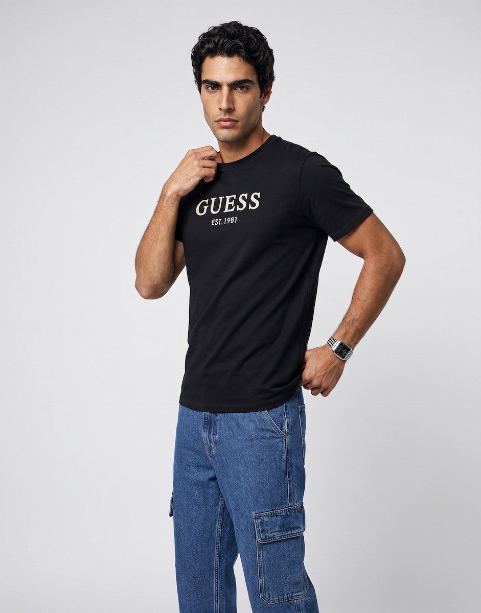CN SS GUESS LOGO EMBROIDERY TE ΜΠΛΟΥΖΑ ΑΝΔΡΙΚΟ | BLACK
