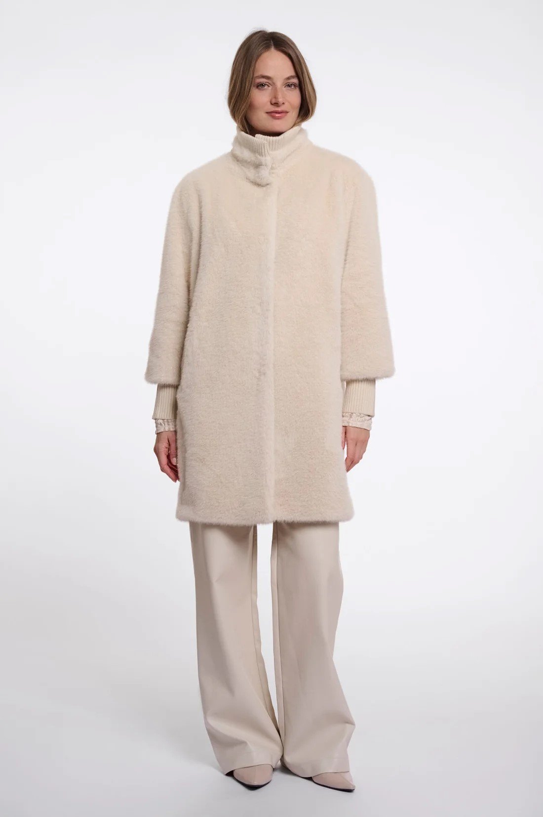MEDIUM LENGHT JACKET WITH RIB CUFFS | OFF WHITE