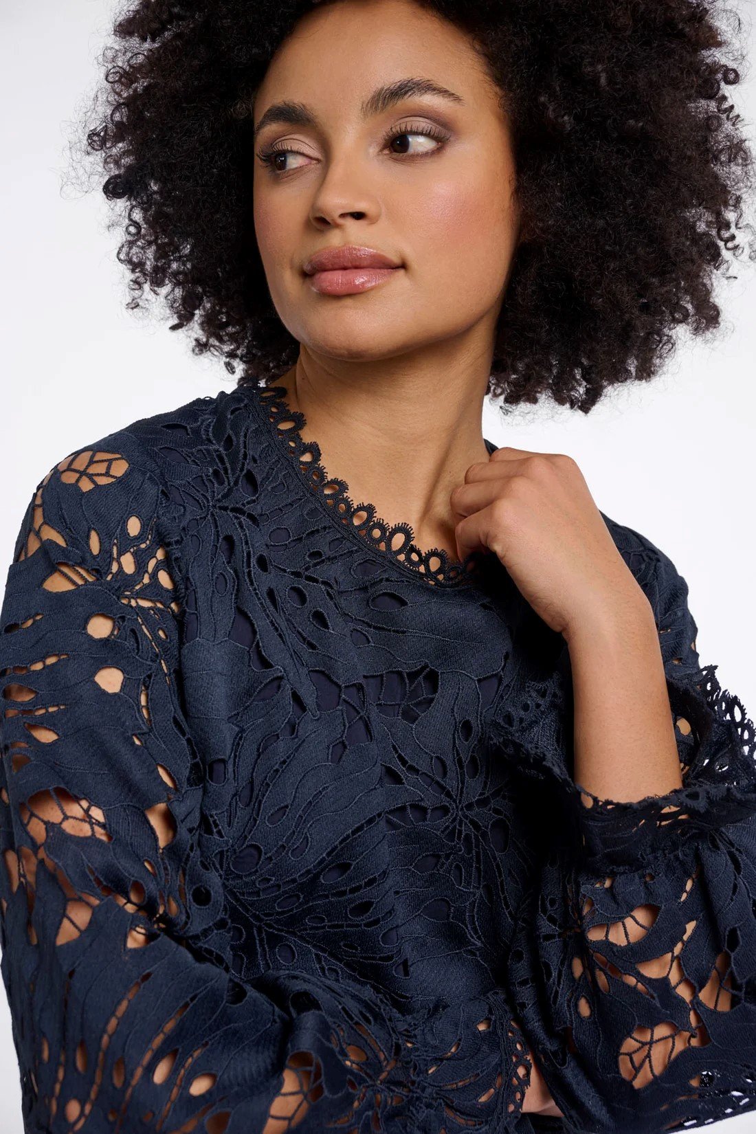 BLOUSE WITH BALLOON SLEEVES | DARK BLUE