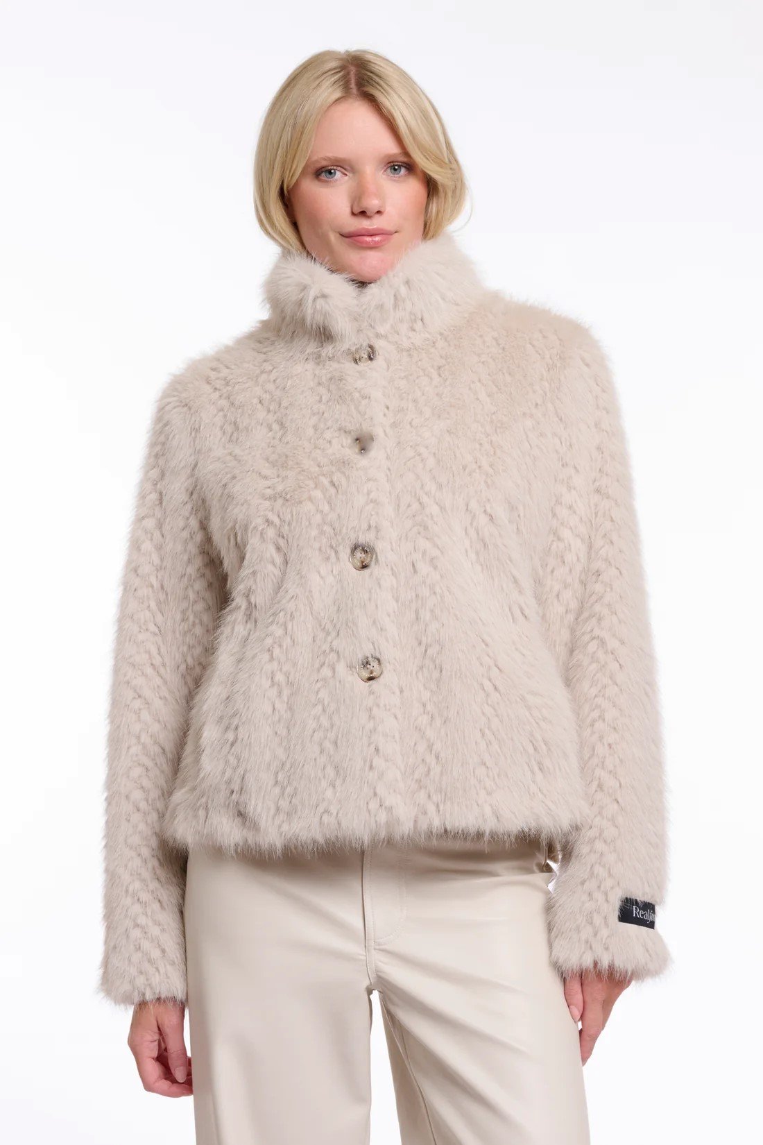 SINGLE BREASTED FAUX FUR JACKET | OFF WHITE