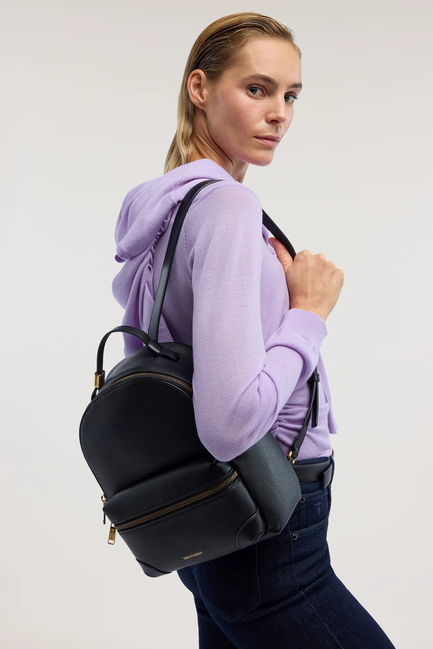 PIAZZA BACKPACK MD - CRESPO + LEATHER | BLACK